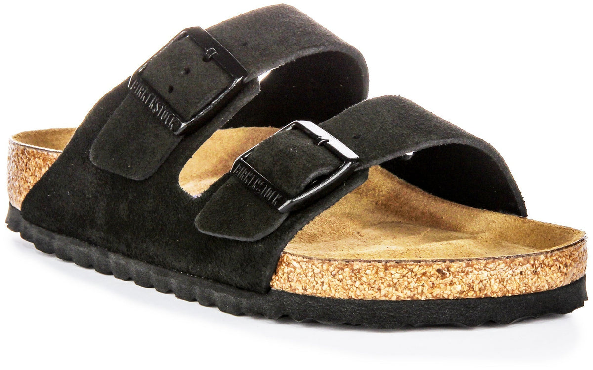 Sandales Birkenstock Arizona | Cuir velours noir - Lit de pied souple pour hommes et femmes