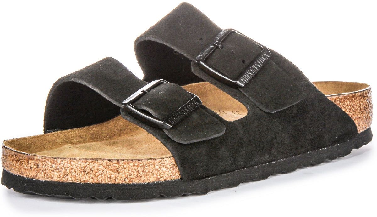 Sandales Birkenstock Arizona | Cuir velours noir - Lit de pied souple pour hommes et femmes