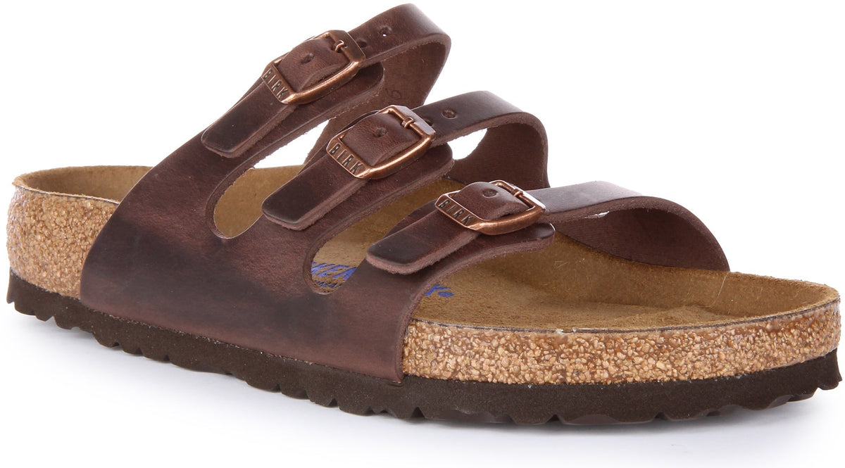 Sandales Birkenstock Florida | Cuir véritable marron foncé pour femme