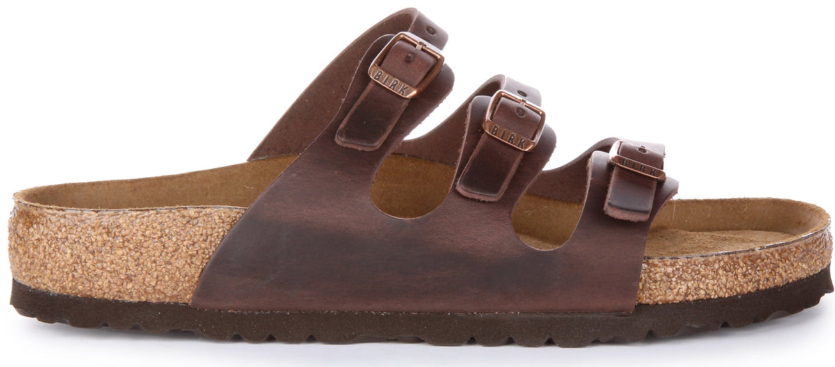Sandales Birkenstock Florida | Cuir véritable marron foncé pour femme