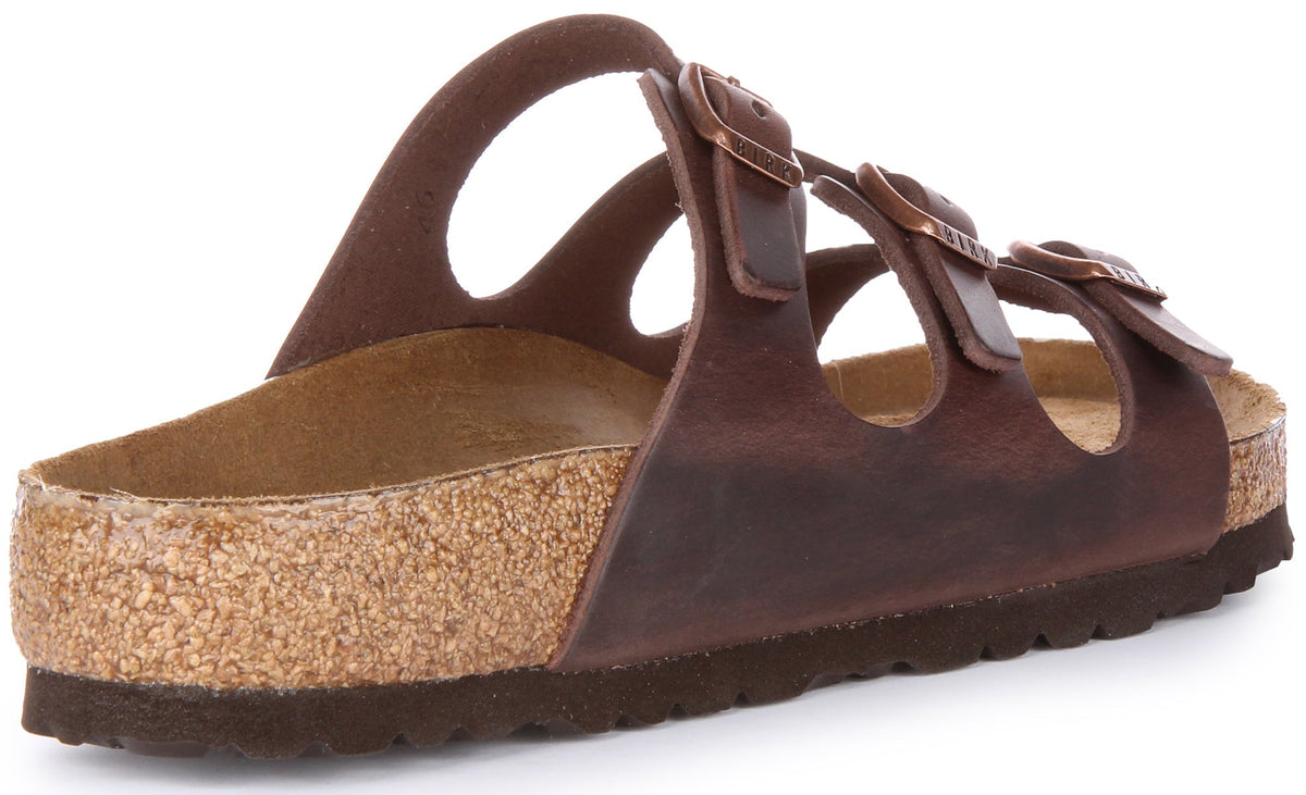 Sandales Birkenstock Florida | Cuir véritable marron foncé pour femme