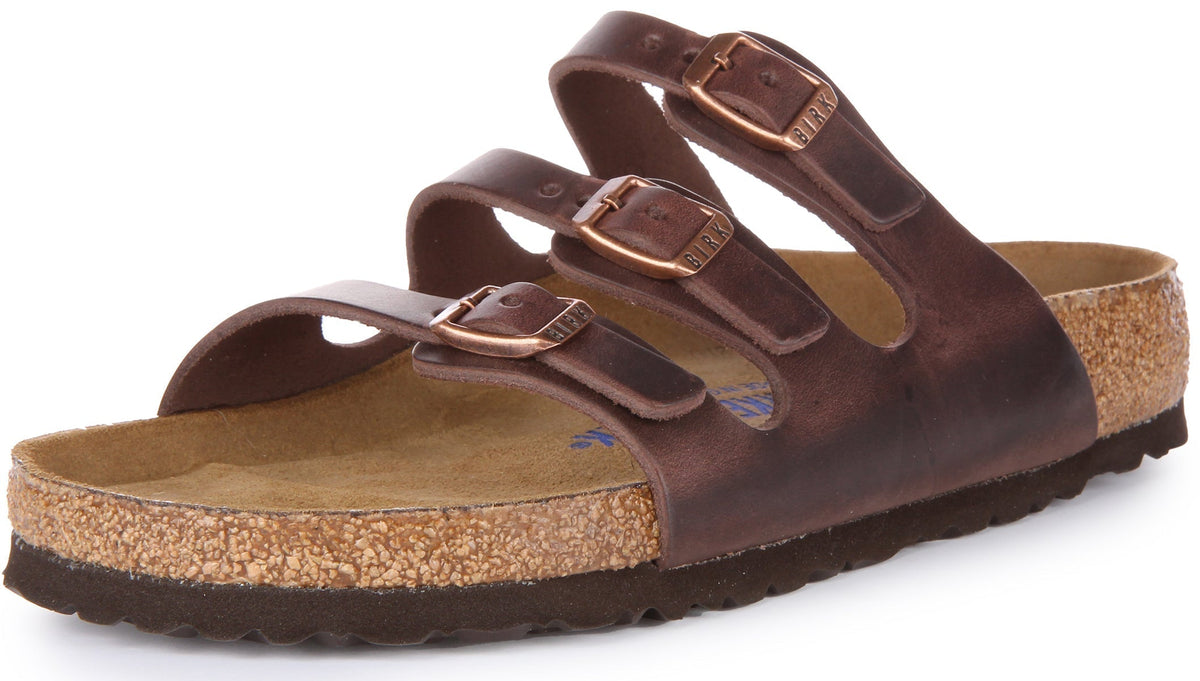 Sandales Birkenstock Florida | Cuir véritable marron foncé pour femme