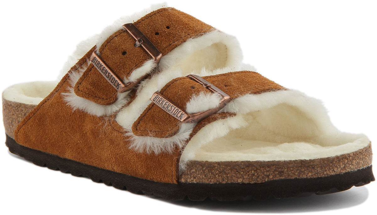 Sandales Birkenstock Arizona | Daim doublé de peau lainée couleur vison pour femme