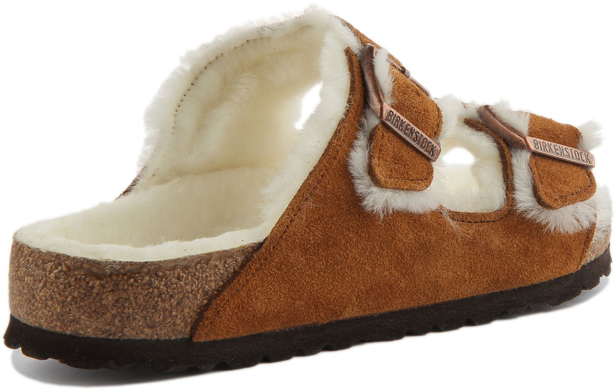 Sandales Birkenstock Arizona | Daim doublé de peau lainée couleur vison pour femme