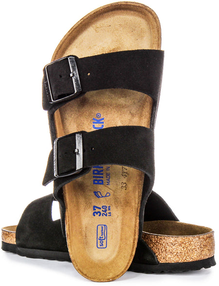 Sandales Birkenstock Arizona | Cuir velours noir - Lit de pied souple pour hommes et femmes