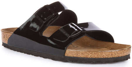 Sandales Birkenstock Arizona | Birko-Flor verni noir pour femme