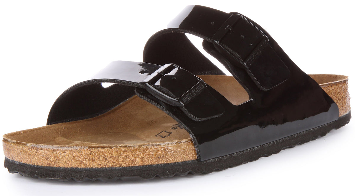 Sandales Birkenstock Arizona | Birko-Flor verni noir pour femme