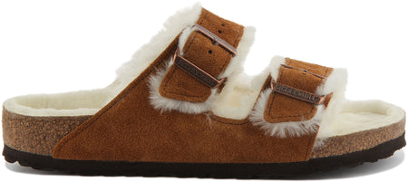 Sandales Birkenstock Arizona | Daim doublé de peau lainée couleur vison pour femme
