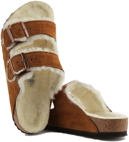 Sandales Birkenstock Arizona | Daim doublé de peau lainée couleur vison pour femme