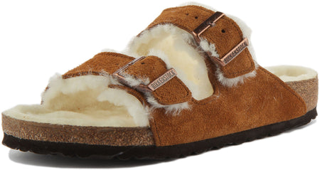 Sandales Birkenstock Arizona | Daim doublé de peau lainée couleur vison pour femme