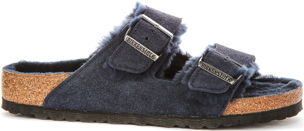 Birkenstock Arizona sandalen | Marineblauwe suède met shearlingvoering voor dames - Normale pasvorm
