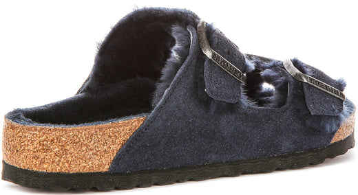 Birkenstock Arizona sandalen | Marineblauwe suède met shearlingvoering voor dames - Normale pasvorm